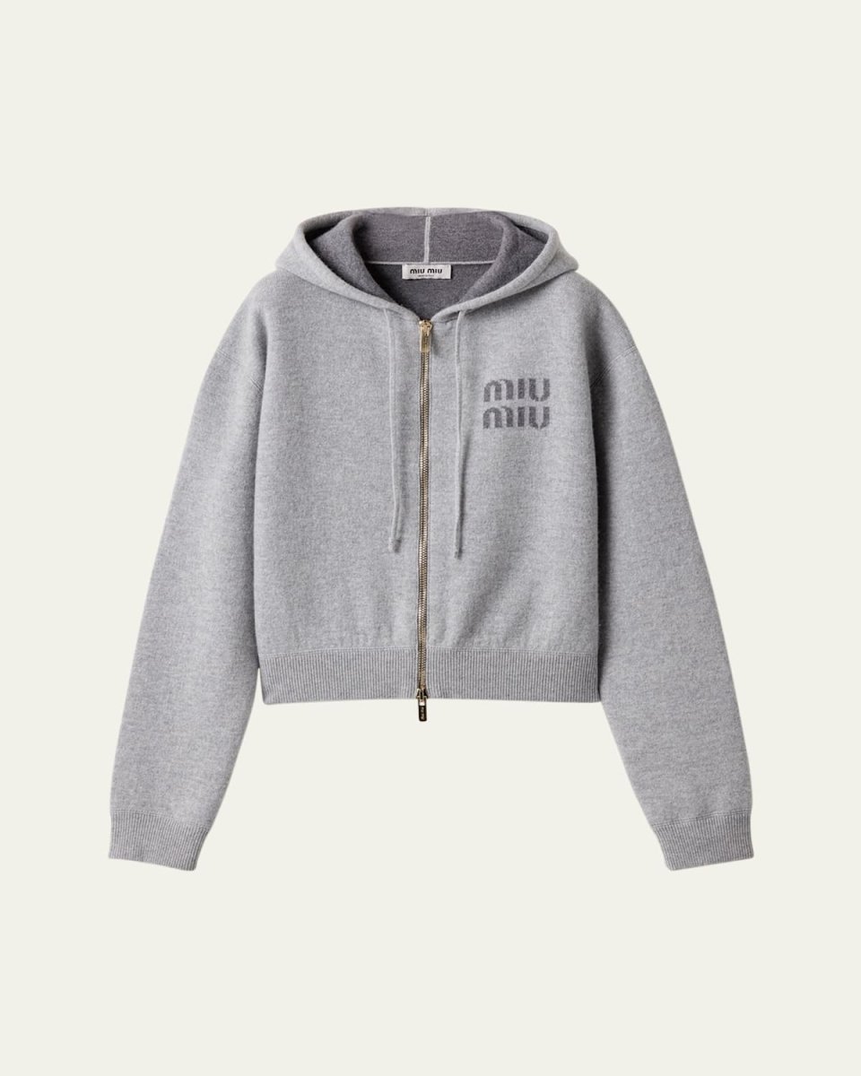 Double Cashmere Zipper Hooded Cardigan